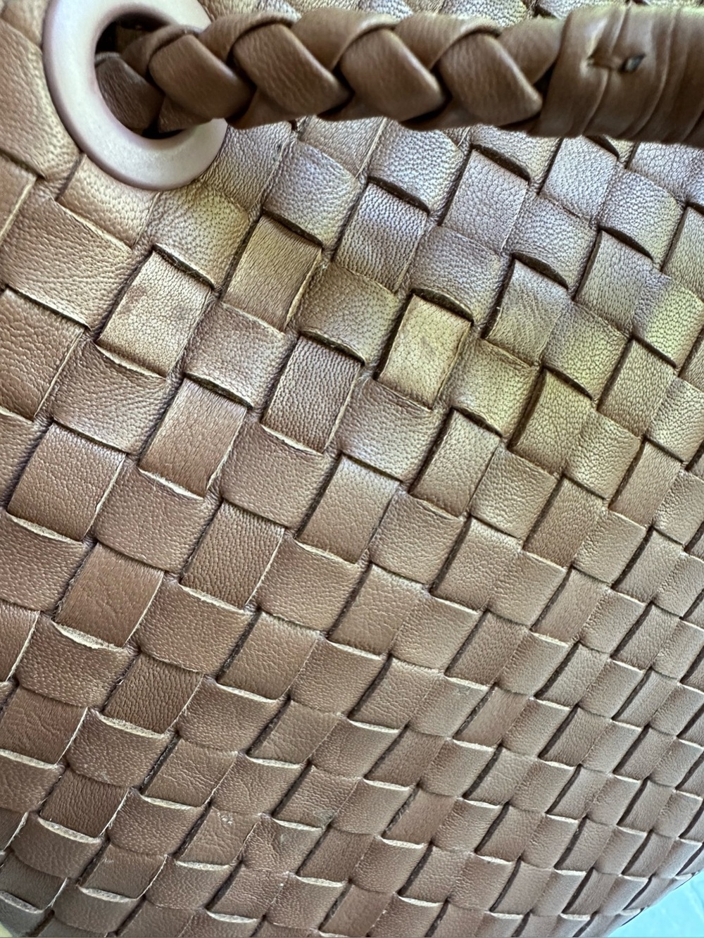 Quince Italian Leather Handwoven Large Satchel Cognac Color - Picture 14 of 14